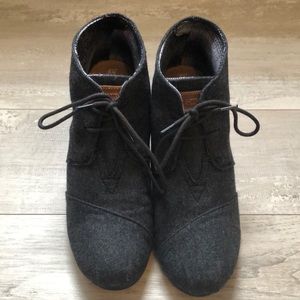 TOMS Black Suede Lace Up Wedge